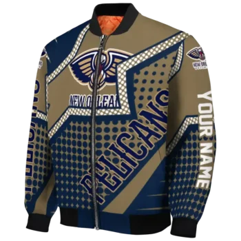 custom new orleans pelicans star burst navy bomber jacket best selling
