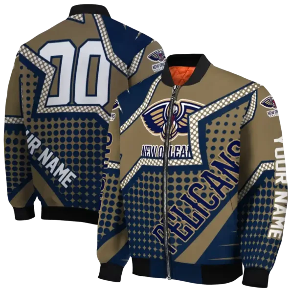 custom new orleans pelicans star burst navy bomber jacket fashion forward