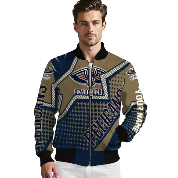 custom new orleans pelicans star burst navy bomber jacket high quality