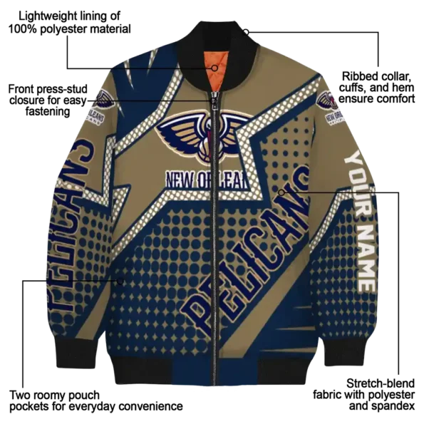 custom new orleans pelicans star burst navy bomber jacket new arrival