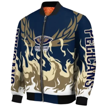 custom new orleans pelicans winged blaze navy white bomber jacket best selling