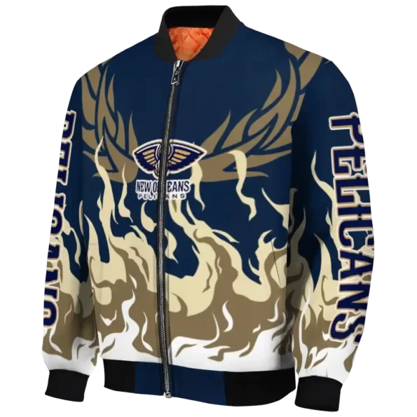 custom new orleans pelicans winged blaze navy white bomber jacket best selling