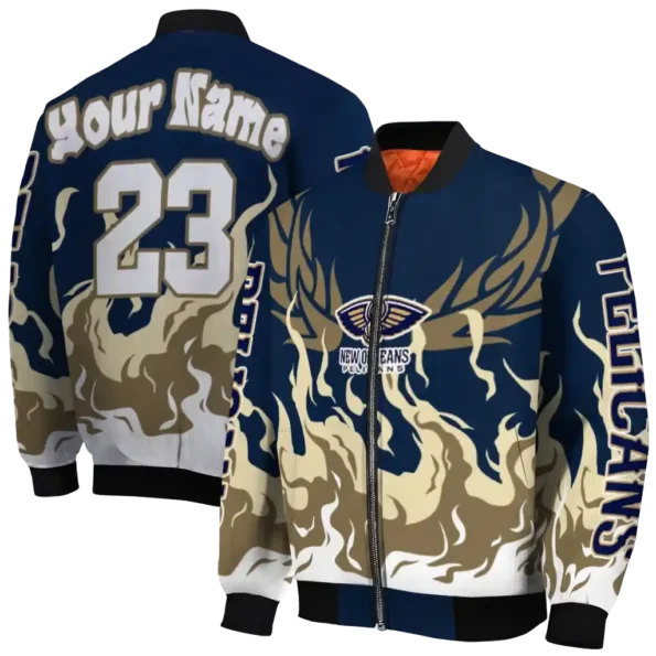 custom new orleans pelicans winged blaze navy white bomber jacket fashion forward
