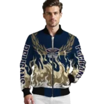 custom new orleans pelicans winged blaze navy white bomber jacket best selling
