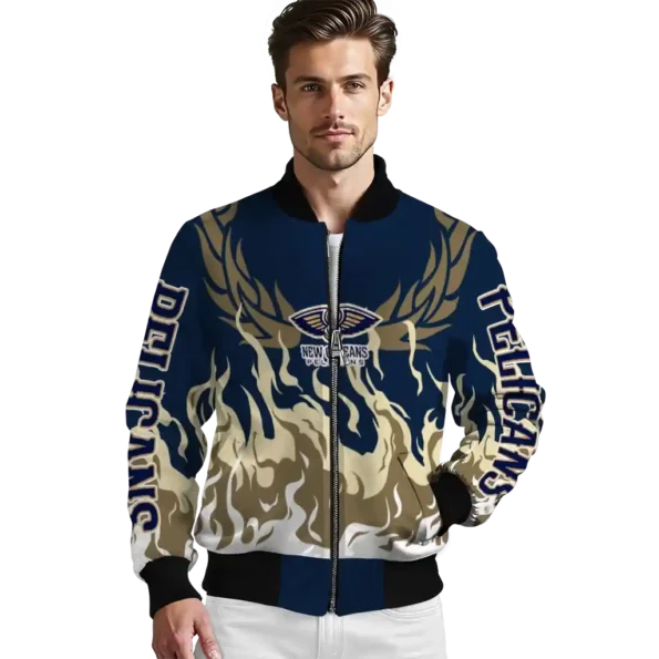 custom new orleans pelicans winged blaze navy white bomber jacket high quality