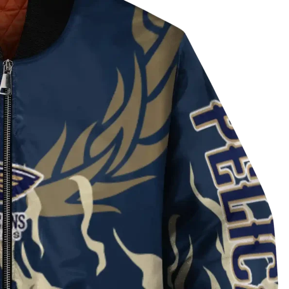 custom new orleans pelicans winged blaze navy white bomber jacket premium grade