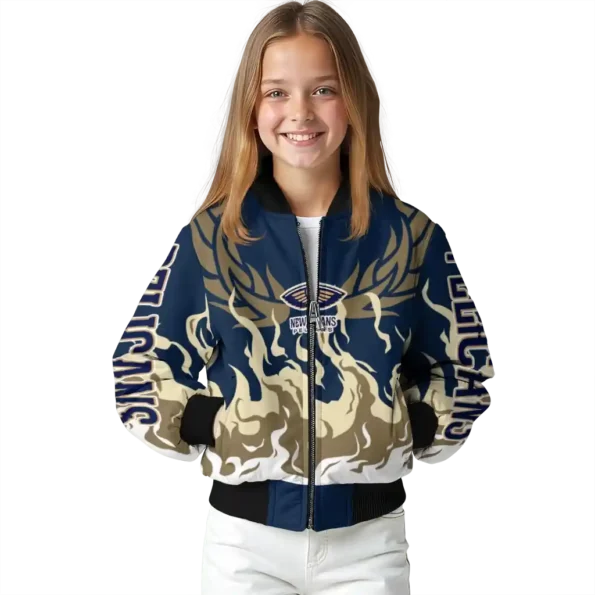 custom new orleans pelicans winged blaze navy white bomber jacket top rated