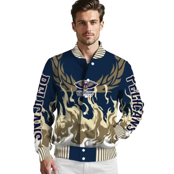 custom new orleans pelicans winged blaze navy white varsity jacket high quality.webp