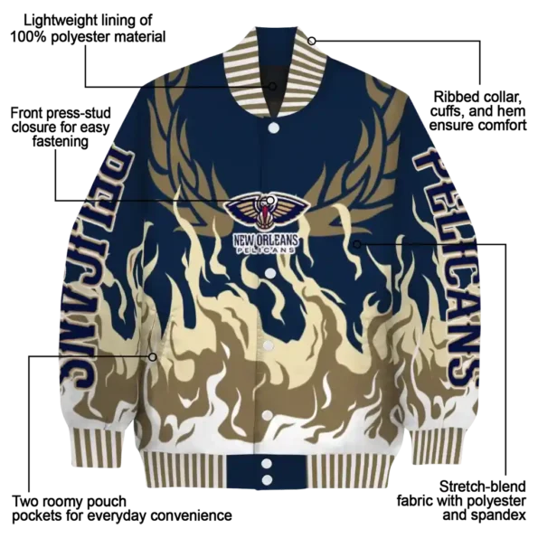 custom new orleans pelicans winged blaze navy white varsity jacket new arrival.webp