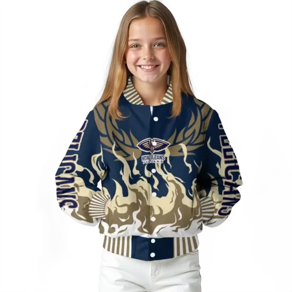 custom new orleans pelicans winged blaze navy white varsity jacket top rated.webp