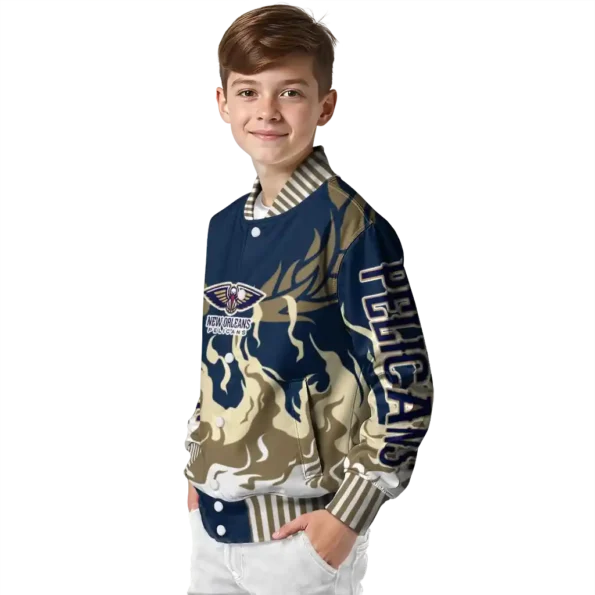 custom new orleans pelicans winged blaze navy white varsity jacket trendy.webp