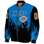 custom new york knicks flame border blue black bomber jacket best selling