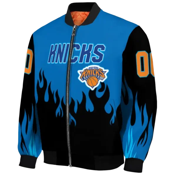 custom new york knicks flame border blue black bomber jacket best selling