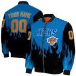 custom new york knicks flame border blue black bomber jacket best selling