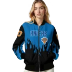 custom new york knicks flame border blue black bomber jacket best selling