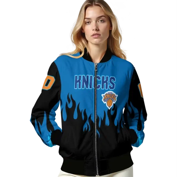 custom new york knicks flame border blue black bomber jacket latest model