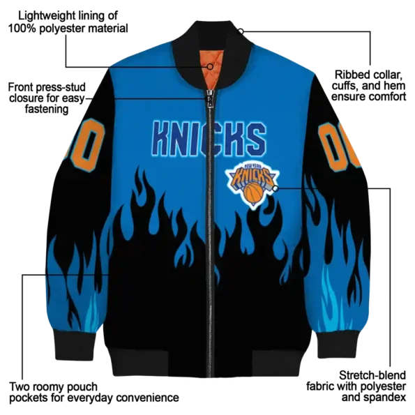 custom new york knicks flame border blue black bomber jacket new arrival