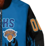 custom new york knicks flame border blue black bomber jacket best selling