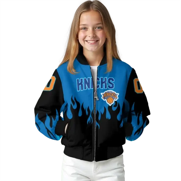 custom new york knicks flame border blue black bomber jacket top rated