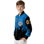 custom new york knicks flame border blue black bomber jacket best selling