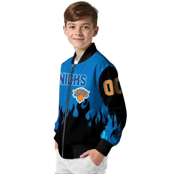 custom new york knicks flame border blue black bomber jacket trendy