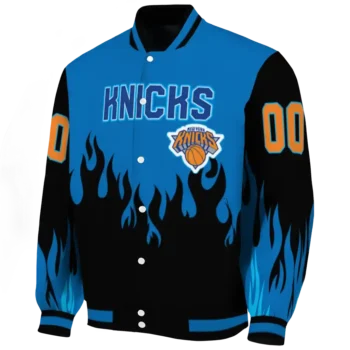 custom new york knicks flame border blue black varsity jacket best selling.webp