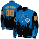 custom new york knicks flame border blue black varsity jacket best selling.webp