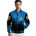 custom new york knicks flame border blue black varsity jacket best selling.webp