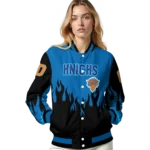 custom new york knicks flame border blue black varsity jacket best selling.webp
