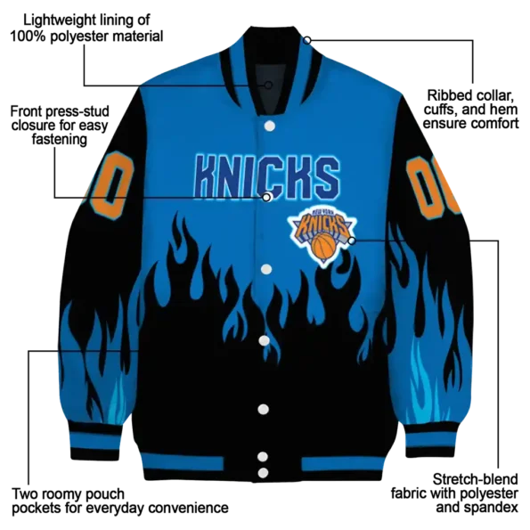 custom new york knicks flame border blue black varsity jacket new arrival.webp