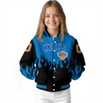 custom new york knicks flame border blue black varsity jacket best selling.webp