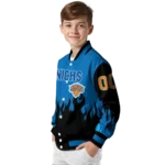 custom new york knicks flame border blue black varsity jacket best selling.webp