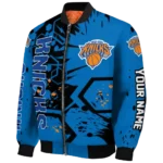 custom new york knicks hexagon cluster blue black bomber jacket best selling
