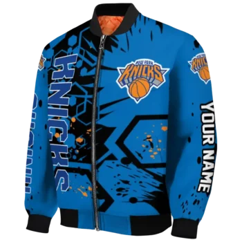 custom new york knicks hexagon cluster blue black bomber jacket best selling