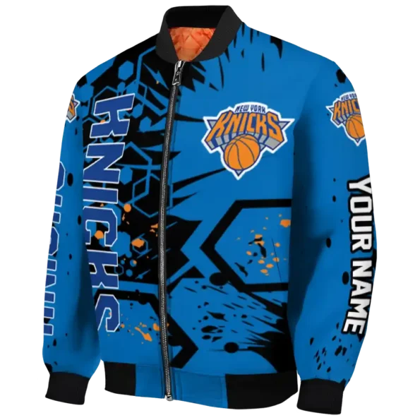 custom new york knicks hexagon cluster blue black bomber jacket best selling