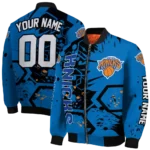 custom new york knicks hexagon cluster blue black bomber jacket best selling