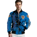 custom new york knicks hexagon cluster blue black bomber jacket best selling