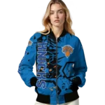 custom new york knicks hexagon cluster blue black bomber jacket best selling