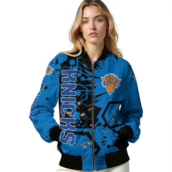 custom new york knicks hexagon cluster blue black bomber jacket latest model
