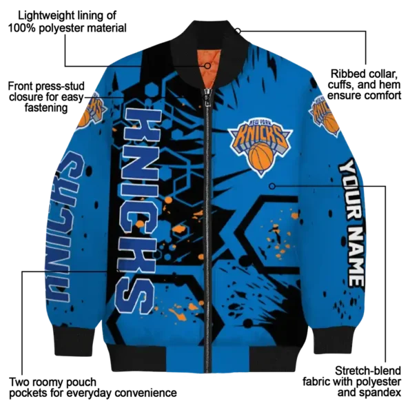 custom new york knicks hexagon cluster blue black bomber jacket new arrival