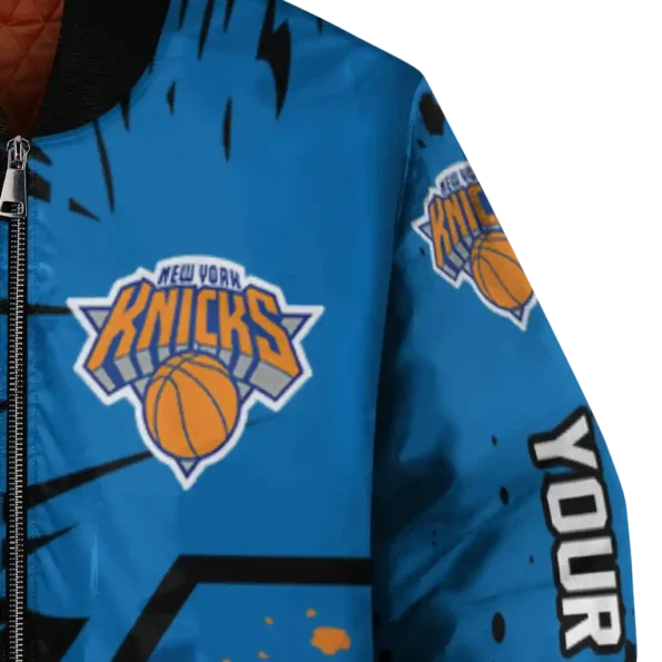 custom new york knicks hexagon cluster blue black bomber jacket premium grade