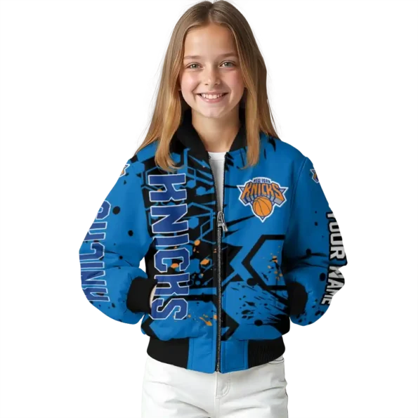 custom new york knicks hexagon cluster blue black bomber jacket top rated