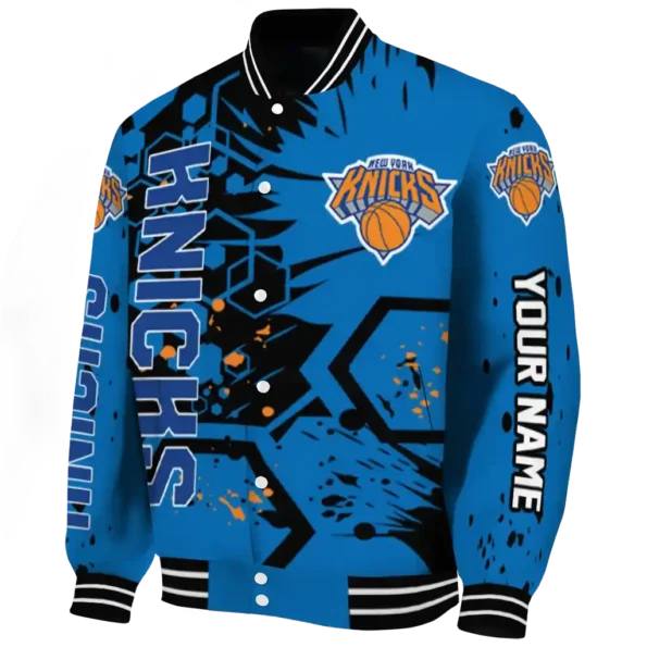 custom new york knicks hexagon cluster blue black varsity jacket best selling.webp
