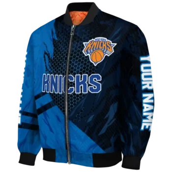 custom new york knicks hexagon mesh blue black bomber jacket best selling