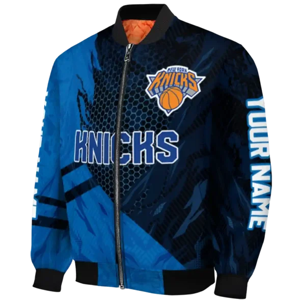custom new york knicks hexagon mesh blue black bomber jacket best selling