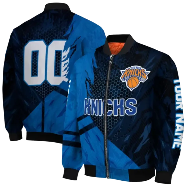 custom new york knicks hexagon mesh blue black bomber jacket fashion forward