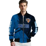 custom new york knicks hexagon mesh blue black bomber jacket best selling