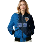 custom new york knicks hexagon mesh blue black bomber jacket best selling