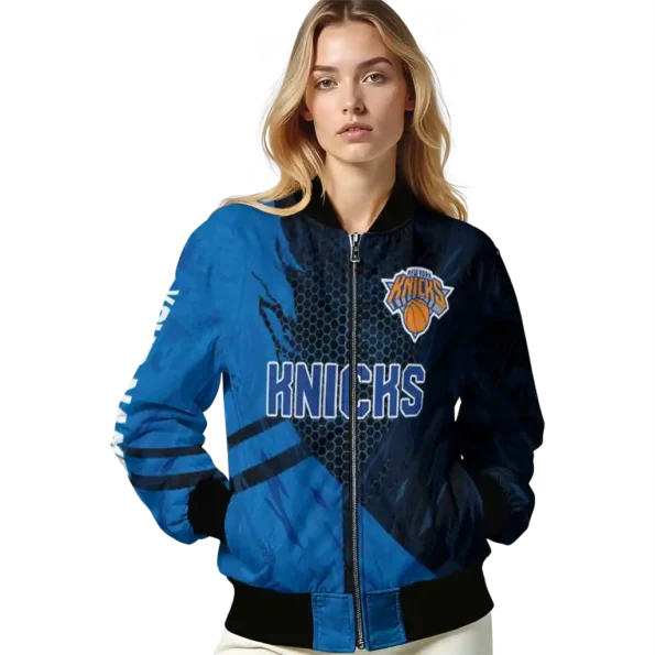 custom new york knicks hexagon mesh blue black bomber jacket latest model