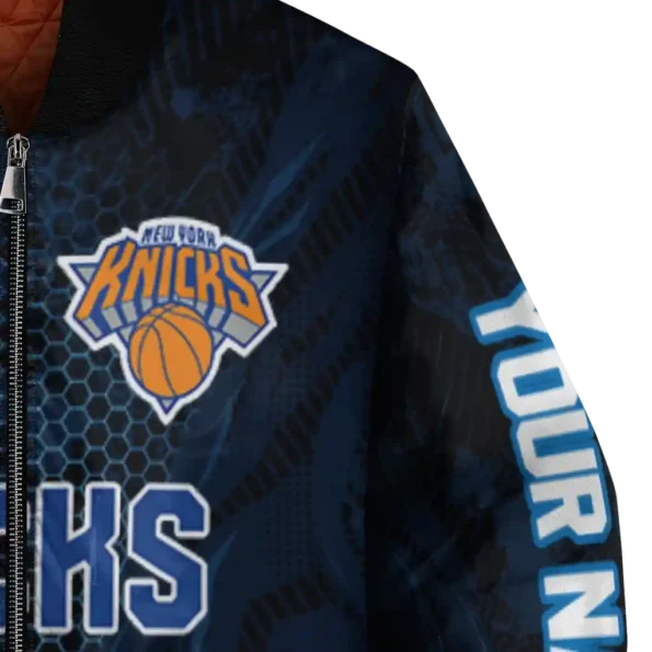 custom new york knicks hexagon mesh blue black bomber jacket premium grade